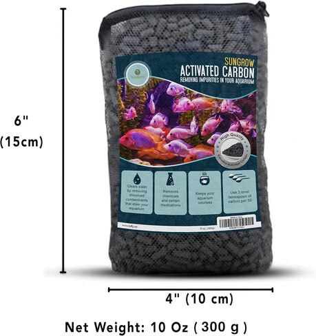 SunGrow Supreme Activated Carbon, Large Pellets for Best Filtration, Benefits Saltwater and Freshwater Aquariums, No More Smelly or Yellow Water, 10 Oz Pack in Saudi Arabia