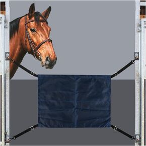 Horse Stall Guard with Swivel Snap Hook,Horse Stall Aisle Guard Fence with Ajustable Straps Strong Metal Push Gate Clip Equestrian Products (Black)
