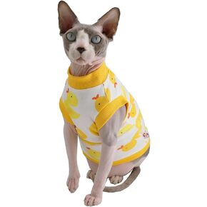 Sphynx Hairless Cat Summer Cotton T-Shirts Cat Vest Pet Clothes, Round Collar Vest Kitten Shirts Sleeveless, Cats & Small Dogs Apparel (Sheep, L (7.5-8.8 lbs))