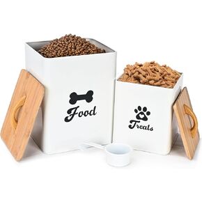 Metal Dog Food Storage Tin 2Pcs Dog Treat Container Airtight 7+3Lbs Dog Treat Jars Sets with Wooden Lids and Scoop- Dog Treat Jars for Kitchen Counter- Pet Snacks Canisters- Treat Jars for Pets in Saudi Arabia