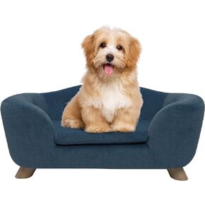 SHAVI Dog Sofa Pet Couch for Samll Pet Dog and Cats, Low Back Lounging Bed with Velvet Modern Cat Couch Easy-to-Clean(Blue)