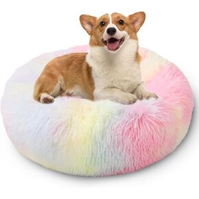 Luciphia Round Dog Cat Bed Donut Cuddler, Faux Fur Plush Pet Cushion for Large Medium Small Dogs, Self-Warming and Cozy for Improved Sleep Dark Grey, X-Large(30"x30")