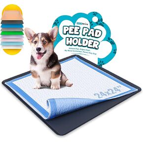 Skywin Dog Puppy Pad Holder Tray - Silicone, 24x24 No Spill Pee Pad Holder for Dogs - Wee Wee Pad Holder Works with Most Training Pads, Easy to Clean and Store (Black)