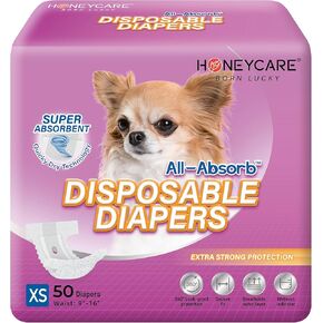 HONEY CARE All-Absorb Disposable Female Dog Diapers Small Size, Improved, 40 Count, Super Absorbent, Breathable, Wetness Indicator (Pack of 1, 40 Count Total)