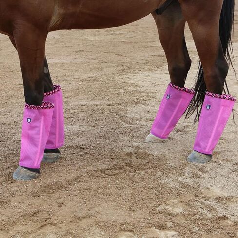 Fine Mesh Fly Boots Loose Fitting & Non-Slip Horse Fly Leggings Fleece Air Flow (Set of 4) Soft Orange Medium in Kuwait