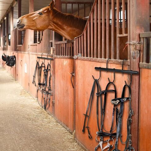 4 قطع من Hicarer رف أسود مع خطافات دوارة، خطافات لجام معلقة، منظم تعليق محمول، حامل حامل حصان لإكسسوارات مقطورة غرفة المماطلة in Kuwait