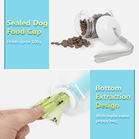 Dog Water Bottle 3 in 1, Portable Puppy Water Dispenser with Food Container Poop Bags for Walking, 21oz White in Saudi Arabia