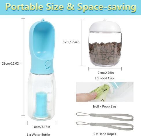 Dog Water Bottle 3 in 1, Portable Puppy Water Dispenser with Food Container Poop Bags for Walking, 21oz White in Saudi Arabia