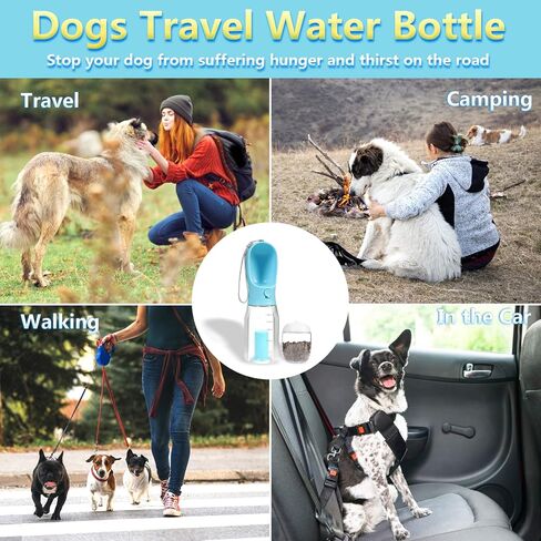 Dog Water Bottle 3 in 1, Portable Puppy Water Dispenser with Food Container Poop Bags for Walking, 21oz White in Saudi Arabia