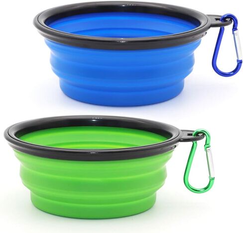 Dog Bowl Pet Collapsible Bowls, 2 Pack for Cats Dogs, Portable Pet Feeding Watering Dish for Walking Parking Traveling with 2 Carabiners (Small, Blue+Green) in Saudi Arabia