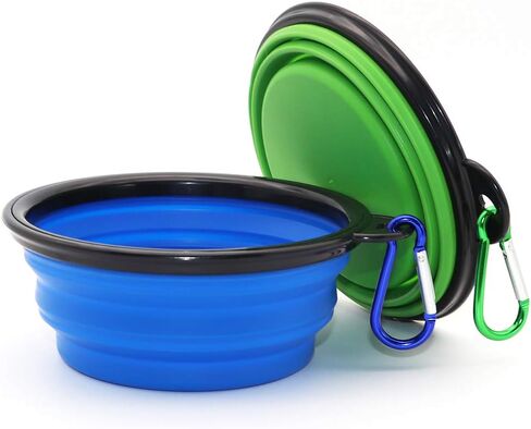 Dog Bowl Pet Collapsible Bowls, 2 Pack for Cats Dogs, Portable Pet Feeding Watering Dish for Walking Parking Traveling with 2 Carabiners (Small, Blue+Green) in Saudi Arabia