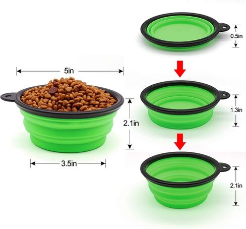 Dog Bowl Pet Collapsible Bowls, 2 Pack for Cats Dogs, Portable Pet Feeding Watering Dish for Walking Parking Traveling with 2 Carabiners (Small, Blue+Green) in Saudi Arabia