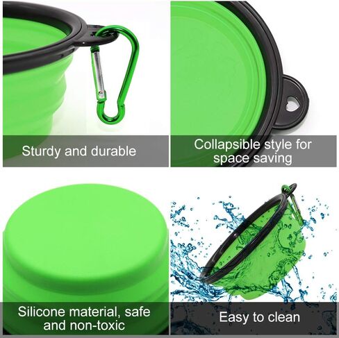 Dog Bowl Pet Collapsible Bowls, 2 Pack for Cats Dogs, Portable Pet Feeding Watering Dish for Walking Parking Traveling with 2 Carabiners (Small, Blue+Green) in Saudi Arabia