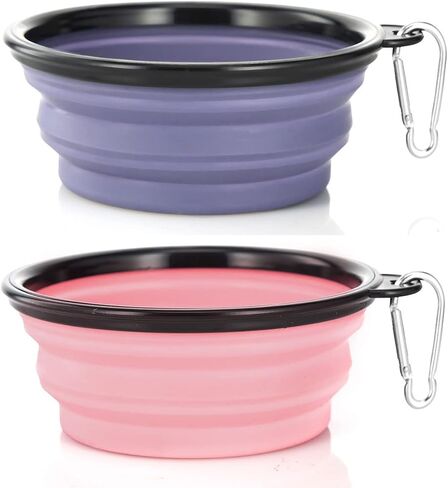 Dog Bowl Pet Collapsible Bowls, 2 Pack for Cats Dogs, Portable Pet Feeding Watering Dish for Walking Parking Traveling with 2 Carabiners (Small, Blue+Green) in Saudi Arabia