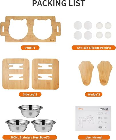 Toozey Elevated Dog Bowls for Small Dogs and Cats, 6 Adjustable Heights Raised Dog Bowl, Elevated Dog Bowl Stand with 3 Stainless Steel Dog Food and Water Bowls, 15° Tilted Bamboo Elevated Cat Bowls in Saudi Arabia