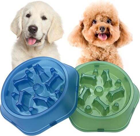 CAISHOW Slow Feeder Dog Bowls 2Pcs Puzzle Dog Bowls, Non Slip Interactive Dog Feeding Bowls Slow Down Eating, Bloat Stop Maze Dog Dishes for Small Medium Size Dogs(Set Blue Pink) in Saudi Arabia