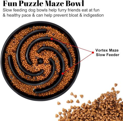 Slow Feeder Dog Bowls for Large Medium Dog Non Slip Maze Puzzle Bowl Pet Slower Food Feeding Dishes Interactive Bloat Stop Preventing Choking Healthy Dog Bowl, Black in Kuwait