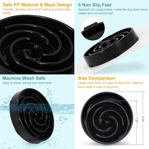 Slow Feeder Dog Bowls for Large Medium Dog Non Slip Maze Puzzle Bowl Pet Slower Food Feeding Dishes Interactive Bloat Stop Preventing Choking Healthy Dog Bowl, Black in Kuwait
