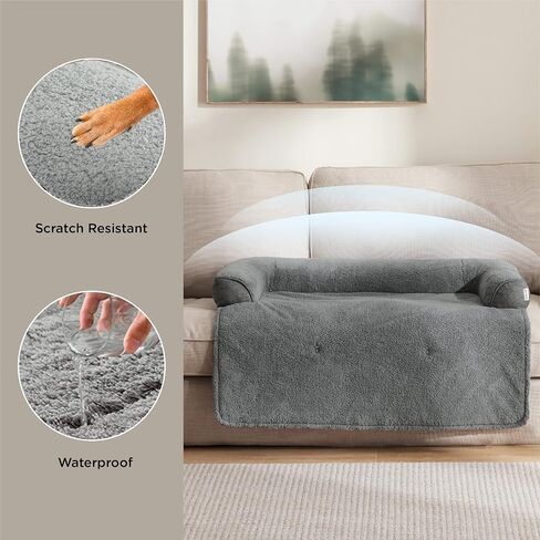 Lesure Calming Dog Couch Bed, Waterproof Dog Sofa Bed for Furniture Protector with Memory Foam Filling and Anti-Slip Handle, Removable Washable Pet Mat Cover, Dark Grey in Saudi Arabia