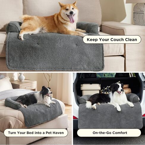 Lesure Calming Dog Couch Bed, Waterproof Dog Sofa Bed for Furniture Protector with Memory Foam Filling and Anti-Slip Handle, Removable Washable Pet Mat Cover, Dark Grey in Saudi Arabia