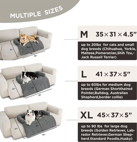 Lesure Calming Dog Couch Bed, Waterproof Dog Sofa Bed for Furniture Protector with Memory Foam Filling and Anti-Slip Handle, Removable Washable Pet Mat Cover, Dark Grey in Saudi Arabia