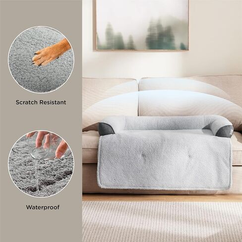 Lesure Calming Dog Couch Bed, Waterproof Dog Sofa Bed for Furniture Protector with Memory Foam Filling and Anti-Slip Handle, Removable Washable Pet Mat Cover, Dark Grey in Saudi Arabia