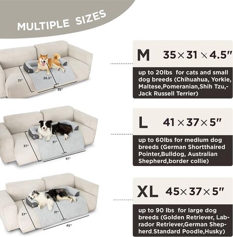 Lesure Calming Dog Couch Bed, Waterproof Dog Sofa Bed for Furniture Protector with Memory Foam Filling and Anti-Slip Handle, Removable Washable Pet Mat Cover, Dark Grey in Saudi Arabia