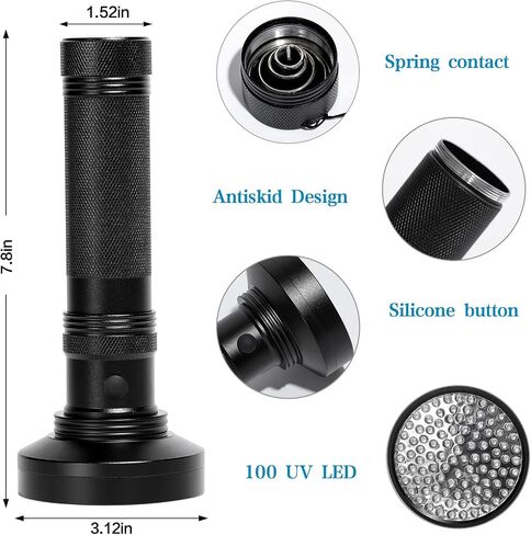 مصباح يدوي للأشعة فوق البنفسجية من Whaply Black Light، 51 مصباح LED Blacklight كاشف بول للحيوانات الأليفة 395 نانومتر مع 3 بطاريات AA لبول القطط والبقع وحشرات السرير (أسود) in Kuwait