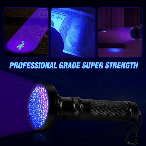 مصباح يدوي للأشعة فوق البنفسجية من Whaply Black Light، 51 مصباح LED Blacklight كاشف بول للحيوانات الأليفة 395 نانومتر مع 3 بطاريات AA لبول القطط والبقع وحشرات السرير (أسود) in Kuwait
