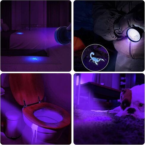 مصباح يدوي للأشعة فوق البنفسجية من Whaply Black Light، 51 مصباح LED Blacklight كاشف بول للحيوانات الأليفة 395 نانومتر مع 3 بطاريات AA لبول القطط والبقع وحشرات السرير (أسود) in Kuwait
