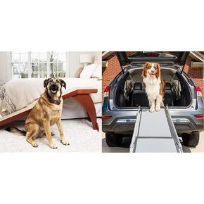 PetSafe CozyUp Wooden Bed Ramp for Cats & Dogs, Furniture-Grade with High-Traction Carpet Surface, White