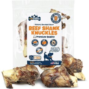 Dog-Bones-for-Aggressive-Chewers | Hickory Smoked Flavor 4" Beef Shank Knuckles | Dog-Bones-for-Medium-Dog | All Natural Dog Bone Treats Made in The USA - Individually Wrapped (3 Piece Pack) in Kuwait