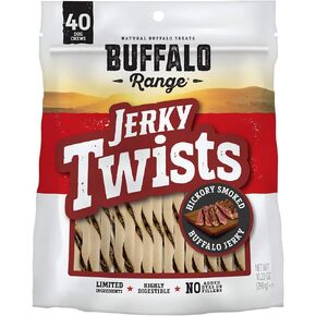 Rawhide Dog Treats | Healthy, Grass-Fed Buffalo Jerky Raw Hide Chews | Hickory Smoked Flavor | Jerky Twist, 40 Count in Kuwait