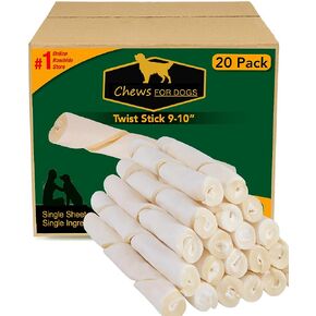 Chews for Dogs Premium Rawhide Twist Sticks 9-10 Inches Dog Treat. Extra Thick, Single Sheet. (20 Pack) in Saudi Arabia