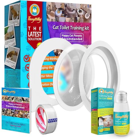 FuzzyMilky Cat Toilet Training System 2022 - Teach Cat to Use Toilet Cat Toilet Training Kit with Cat Calming Spray in Kuwait