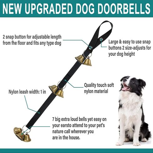 أجراس تدريب الكلاب من QUXIANG، أجراس أبواب للكلاب للتدريب على استخدام الحمام والتواصل، ترقية 7 أجراس أبواب عالية كبيرة جدًا، طراز فريد وجودة ممتازة للجراء والكلاب والكلاب والكلاب والقطط الأليفة in Kuwait