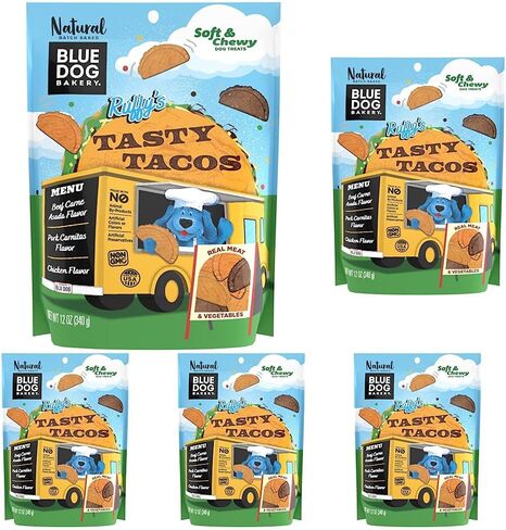 Blue Dog Bakery Tasty Tacos Snacks | Small, Soft Chicken, Beef, Pork Flavors | Natural Healthy Dog Treats | Ruffy's Food Trucks, 12 oz (Pack of 6) in Saudi Arabia