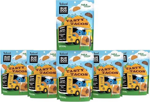 Blue Dog Bakery Tasty Tacos Snacks | Small, Soft Chicken, Beef, Pork Flavors | Natural Healthy Dog Treats | Ruffy's Food Trucks, 12 oz (Pack of 6) in Saudi Arabia