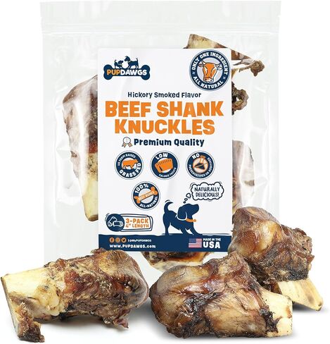 Dog-Bones-for-Aggressive-Chewers | Hickory Smoked Flavor 4" Beef Shank Knuckles | Dog-Bones-for-Medium-Dog | All Natural Dog Bone Treats Made in The USA - Individually Wrapped (3 Piece Pack) in Kuwait