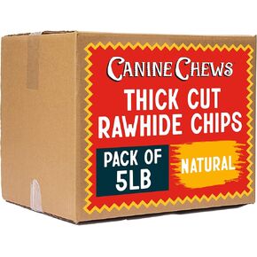 Canine Chews Beef Flavor Prime Cut Thick Chips for Aggressive Chewers Dog Chew Toy Beef Basted Rawhide Chip Slices 1 Pound (Beef Flavor 1lb)