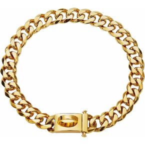 Gold Chain Dog Collar, Heavy Duty Cuban Link Chain Dog Collars, Stainless Steel Chain Dog Collars for Small Medium Large Dogs