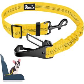 SlowTon Dog Seat Belt, Adjustable Dog Safety Belt Leash, 2 in 1 Latch Bar Attachment Dog Car Seatbelt with Elastic Nylon Bungee Buffer, Reflective Nylon Belt Tether Connect to Dog Harness (Black)