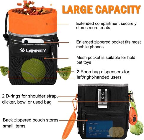 Dog Treat Pouch - 3 Ways to Wear Dog Treat Bag, Dog Training Treat Pouches for Pet Training with Clicker, Shoulder Strap, Adjustable Belt, Poop Bag Dispenser, Easily Carrying Kibble Snacks Pet Toys in Kuwait