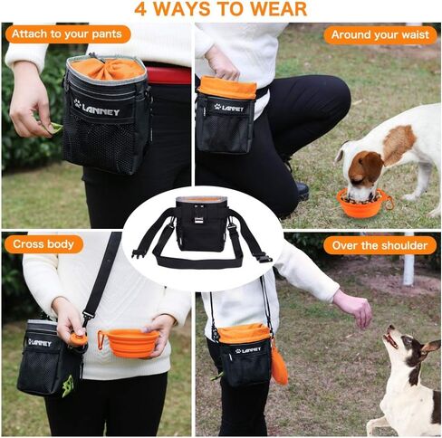 Dog Treat Pouch - 3 Ways to Wear Dog Treat Bag, Dog Training Treat Pouches for Pet Training with Clicker, Shoulder Strap, Adjustable Belt, Poop Bag Dispenser, Easily Carrying Kibble Snacks Pet Toys in Kuwait