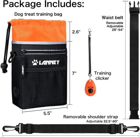 Dog Treat Pouch - 3 Ways to Wear Dog Treat Bag, Dog Training Treat Pouches for Pet Training with Clicker, Shoulder Strap, Adjustable Belt, Poop Bag Dispenser, Easily Carrying Kibble Snacks Pet Toys in Kuwait