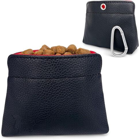 Extra Small Dog Treat Pouch – Slim Magnetic Pocket Dog Treat Bag for Walking & Training – Discreet Clip On Treat Pouch for Leash, Waistband or Pocket – Mess Free Storage (Black/Gray) in Kuwait
