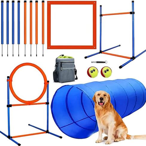 Dog Agility Training Equipment, 60-Piece Dog Obstacle Course Training Starter Kit Pet Outdoor Game with Tunnel, Agility Hurdle, Weave Poles, Jump Ring, Pause Box, Toy Balls and Storage Bag in Saudi Arabia