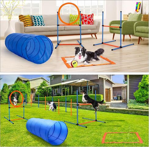 Dog Agility Training Equipment, 60-Piece Dog Obstacle Course Training Starter Kit Pet Outdoor Game with Tunnel, Agility Hurdle, Weave Poles, Jump Ring, Pause Box, Toy Balls and Storage Bag in Saudi Arabia