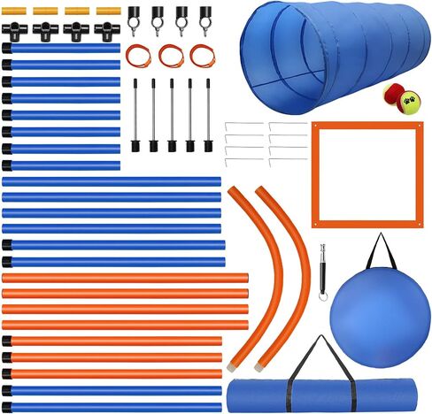 Dog Agility Training Equipment, 60-Piece Dog Obstacle Course Training Starter Kit Pet Outdoor Game with Tunnel, Agility Hurdle, Weave Poles, Jump Ring, Pause Box, Toy Balls and Storage Bag in Saudi Arabia