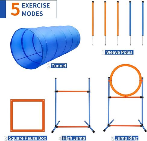 Dog Agility Training Equipment, 60-Piece Dog Obstacle Course Training Starter Kit Pet Outdoor Game with Tunnel, Agility Hurdle, Weave Poles, Jump Ring, Pause Box, Toy Balls and Storage Bag in Saudi Arabia